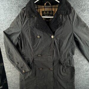 Barbour ADDINGTON Waxed Peacoat Women Blue Size 10 US Button Up Jacket Long